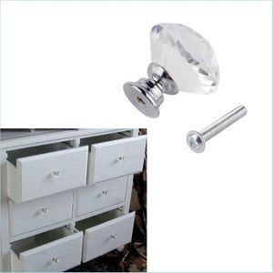 Handles Pulls Diamond Shape Design Crystal Glass Knobs Cupboard Der Pl Kitchen Cabinet Door Wardrobe Hardware For Home Drop Delive Dh7Gp