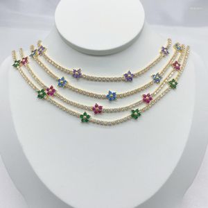 Kedjor 3st/parti smycken tillverkar leveranser strass damer tennis färg kubik zirkon liten blommahalsband