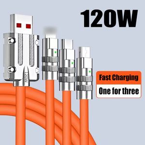 3-в-1 120W Super Fast Fast Grainging Cable Высокоскоростная трансмиссия Большие быстрые кабели для линии зарядного устройства iOS 1,2 м для iS.2m для iPhone в розничной коробке