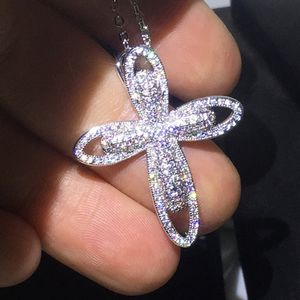 Vintage Cross Chocker Necklace AAAAA Zircon White Gold Filled Engagement Wedding Pendants Necklace For Women Promise Jewelry