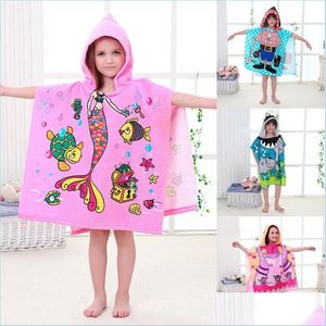 Towel Kids Cartoon Hooded Cloak Animal Printed Baby Boys Girls Super Absorbent Micro Fiber Beach Towels Drop Delivery Home Garden Tex Dh9Rt