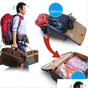 Storage Bags Vacuum Bag Home Organizer Transparent Border Foldable Clothes Seal Compressed Travel Saving Space Drop Delivery Garden Dh4Dr