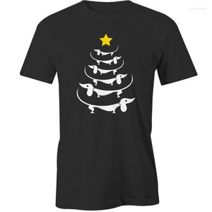 メンズTシャツダックスフンドクリスマスツリーTシャツ犬動物オリジナルトップノベルティコットンストレートoネック半袖シャツ