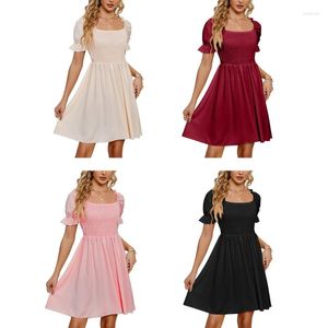 Vestidos casuais Mulheres vestido de babydoll verão Aline Sundresses para o pescoço quadrado Mini Flowy