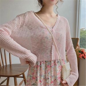 Women's Knits 6 Colors 2023 Korean Summer Short Knitted Cardigans Women Sunscreen Outerwear Cardigan Tops Woman's Sweet Slim Thin Jacket