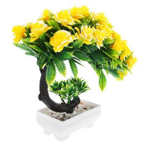 Dekorativa blommor Bonsai Fake Tree Flower Artificial Potted Faux Realistic Pot Inhoor Peonies Tabletting Juniper Green Live