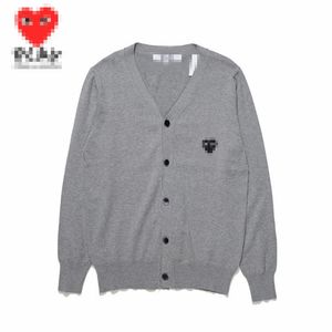 Designer herrtröjor CDG Play Com des Garcons Hearts Women's Cardigan Sweater Button Wool Gray V Neck Size L
