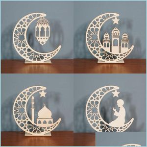 Altre forniture per feste festive Ramadan Decorazione in legno Islam Musulmano Eid Fai da te Moon Star Ornamenti da tavolo Home Office Decor Drop De Dhg92