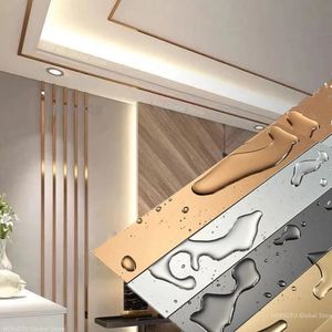 Wall Stickers 1 Roll Gold Wall Sticker Stainless Steel Flat Decorative Lines Wall Ceiling Edge Strip Mirror Living Room Decoration 230329