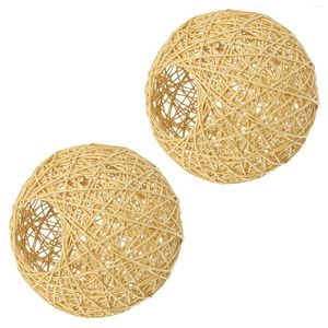 Decorative Flowers 2Pcs Drum Lampshade Lamp Protector Wicker Light Shade Bohemia Style Woven Ceiling