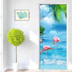 Wallpapers Custom Po Wallpaper Mural 3D Seascape Coconut Tree Flamingos PVC Self-adhesive Door Back Sticker Papel De Parede