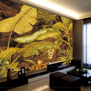 Wallpapers European Vintage Tropic Tree Banana Leaf Wallpaper Mural For Living Room TV Background Wall Deocative 3d Murals Hallway