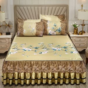 Bed Skirt Luxury Lace Smooth Cool Summer Bedding Ice Silk Mattress Home BeddingPillowcase Bedding Lce Silk Embroidery Bedding 230330