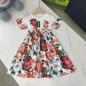 23SS Dress Girl Dresses Girls Dress Kids Designer Complear Brand Round Neck Risling Logo Printing Weist Tuck Tuck Skirt عالية الجودة للأطفال A1