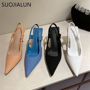 Sandały Suojiallun Fashion Buty Woman Slingbacks Cienki wysoki pięel płytki na eleganckich czółenkach wskazanych palców na imprezę 230330