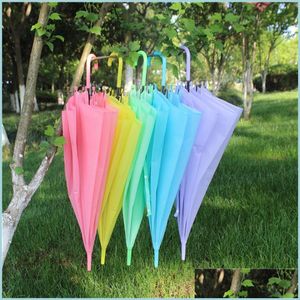 Umbrellas Candy Color Umbrella Long Handle Frosted Pvc Matic 8 Bone Pink Green Yellow Solid Drop Delivery Home Garden Household Sundr Dhhdf