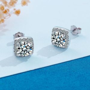 Stud Earrings Silver 925 Original 1-2 Carat Diamond Test Past Princess Cut D Color Moissanite Brilliant Gemstone Square EarringsStud