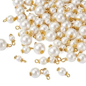 Naszyjniki wiszące Kissitty 80pcs biały ekologiczny farbowane szklane wisiorki perłowe z aluminiowymi stokrotkami koralikami żelaza płaskie szpilki do biżuterii