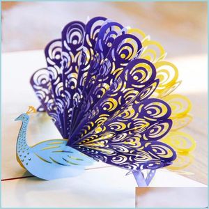 Greeting Cards 3D Peacock Pop Up Card Laser Cutting Retro Envelopes Postcard Hollow Carved Handmade Thank You Invitation Kirigami Dr Dh8Tc