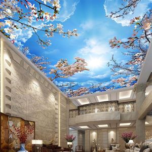 Wallpapers Custom Ceiling Wall Cloth Classic Blue Sky White Clouds Cherry Blossoms Po Wallpaper Living Room El Backdrop 3D Mural