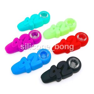 420 Silicone Smoking Pipes Tobacco Hand Pipes with glass bowls smoke accessory water bongs dab oil rig