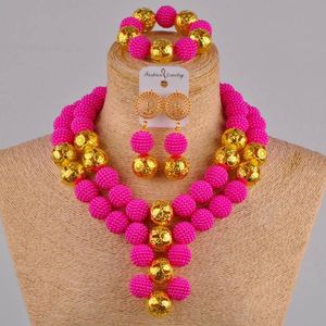 Necklace Earrings Set & Majalia Delicate African Beads Nigeria Wedding Fashion Jewelry Fuchsia Pink Bridal Sets XX-04Earrings