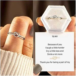 Solitaire Ring To My Daughter - Double Band Knot with Card Wear It As A Reminder That The Love Between Mother And Is Forever Y2303