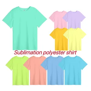 US size Sublimation Light Color Polyester Shirt Party Supplies Unisex Cotton Feel Shirt Customize T shirt Logo Printing Sublimation Unisex Toddler Plain soft Shirt