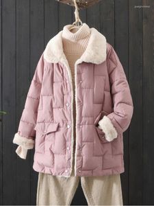 Women's Trench Coats FTLZZ Winter Women Lamb Wool Coat Casual Lady Thick Warm Cotton Jacket Female Turn-down Collar Single Breasted Parkas