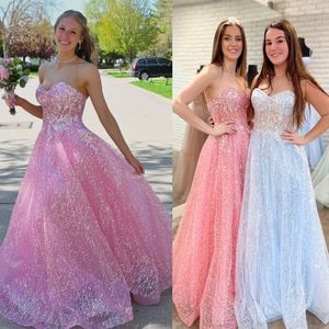 Glitter Tulle Prom Dress 2k23 Sheer Corset Sweetheart Lady Girl Pageant Ball Gown Formal Party Wedding Guest Red Capet Runway Black-Tie Gala Hoco Hot Pink Light Blue