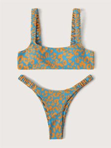 Kvinnors badkläder Sexig mikrobikini 2023 Kvinnor Orange Leopard Push Up Padded Thong Swimsuit Kvinnlig utskuren baddräkt Trajes de Bao 230329