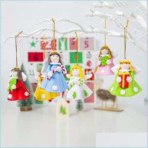 Christmas Decorations Soft Clay Angel Ornament Pink Blue White Skirt Girl Hanging Pendant Merry Baby Gift Drop Delivery Home Garden Dhggl