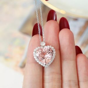 Queen Heart Chocker Necklace Pink Zircon 925 Sterling Silver Wedding Engagement Pendants Halsband för kvinnor Bridal Party Jewelry