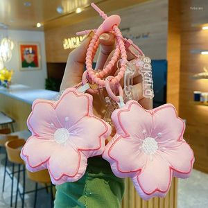 Keychains Women Luxury Fabric Keychain Cherry Blossoms Keyring Cute Car Key Strap Girl Heart Bag Pendant Small Fresh Chain