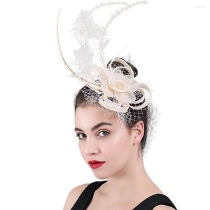 Copricapo Elegante Sposa Fantasia Matrimonio Sinamay Copricapo Donna Festa Cena Fascinator Copricapo Forcine per capelli Accessori Biancheria di modisteria