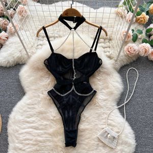 Łańcuch nxy pusta kantar Camisole rompers przezroczyste krótkie mody Suksuits Slim Women Summer Sexy Bodysuits 230328