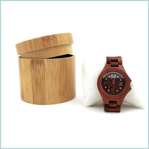 Storage Boxes Bins Natural Bamboo Box Wristwatch Jewelry Wooden Men Holder Collection Display Case Drop Delivery Home Garden House Dhmc9