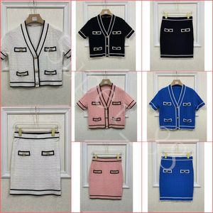 Abito a due pezzi Donna B Abiti casual estivi di marca Maglione Skir Gonna a 4 colori Maniche corte Panno lavorato a maglia Abiti firmati di lusso Abbigliamento casual Set di abbigliamento per maglieria