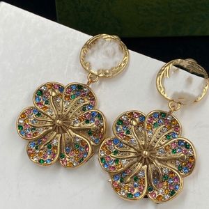 2023 Luxury Designer dangle Earrings Women's crystal Gold chain with colorful diamond flower Earrings no box
