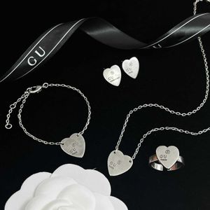 Bracelet, Earrings & Necklace designer New Carved Heart Shaped Pendant Necklace Adjustable Fashion Bracelet Men's and Women's Premium Earstuds