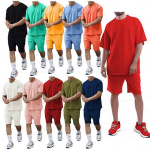 Plus Größe S-5XL Casual Herren Trainingsanzüge Baumwolle Zweiteilige Sets Einfarbig Sjort Sleeve T Shirt Und Shorts Sommer 2023 sommer Sweatsuits Männer Athletic Wear