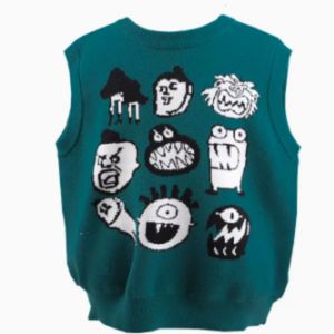 Japanische Harajuku-Strickweste mit Grafik für Männer und Frauen Urban Streetwear Knit Ukiyo-e Pullover Sweater Vest Plus Size 201201