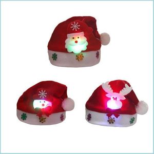 Imprezy kapelusze dzieci LED świąteczne oświetlenie czapkę Święty Mikołaj Święta Snowman Xmas Prezenty Cap Nocna lampa dekoracja upuszcza dostawa do domu gar dhq6k