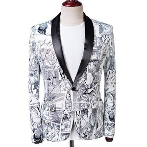 Herrdräkter blazers graffiti blomma kappa blazer män jacka för bröllop smal passande casual scen tuxedos formell slitage