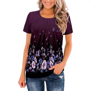 Camiseta feminina camiseta feminina camiseta floral camiseta casual túnica de manga curta colheita colher pescoço verão solto túnicas camisetas femininas roupas femininas roupas