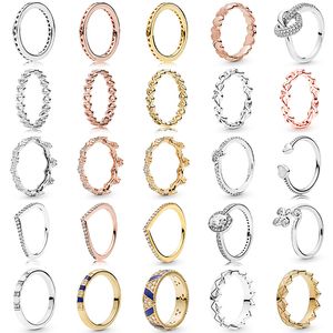 925 Silver Women Fit Pandora Ring Original Heart Crown Fashion Rings Princess Shimmering Knot Band Hearts Crown Crystal