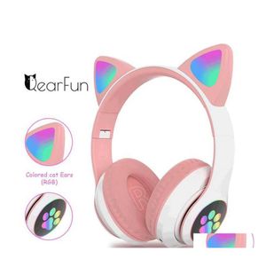 Cuffie Auricolari Flash Light Cute Cat Ears Wireless con microfono in grado di controllare Led Kid Girls Stereo Phone Musica Auricolare Bluetooth Ga Dhr73