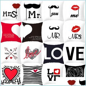 Federa per cuscino San Valentino Federa Love You Mr Mrs Lettere stampate Er Home Office Divano Throw Lovers Drop Delivery Garden Textiles Dhthl