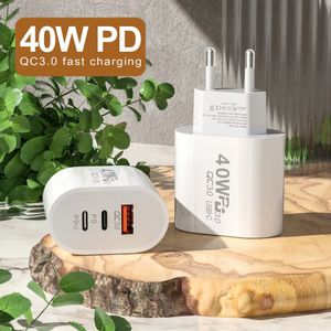 40W PD QC 3.0 Dual USB Ladegerät Schnellladung EU US Stecker für Note 9 10 Power Delivery Handyadapter