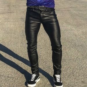 Men's Jeans Fashion Mens Slim Fit Leather Pants Solid Color Mid Waist Tight Stretch PU Trousers 2023 Spring Autumn Streetwear Vintage 230330